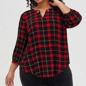 ♡ Torrid Plus Size 2X Plaid Red Crepe Chain Shirt Top Blouse womens